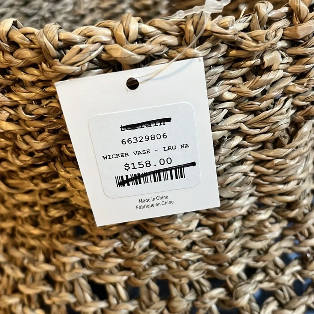 Anthropologie Woven Wicker Vase Beige NWT